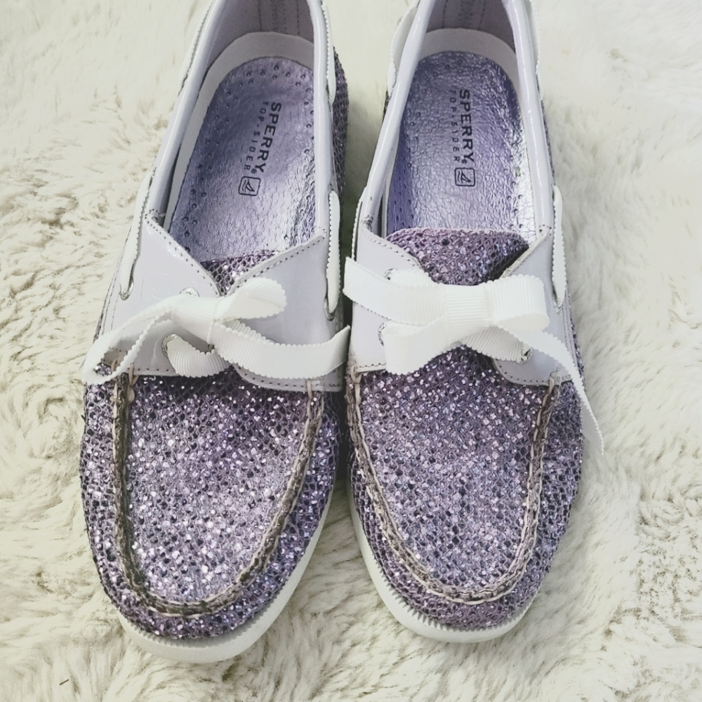 Sperry top-sider purple sparkle boat shoes sz 8.5. Excellent condition!